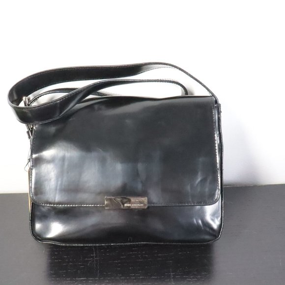 New Enzo Angiolini Black Patent Vegan Leather Rectangular Shoulder Bag Purse - Picture 1 of 6